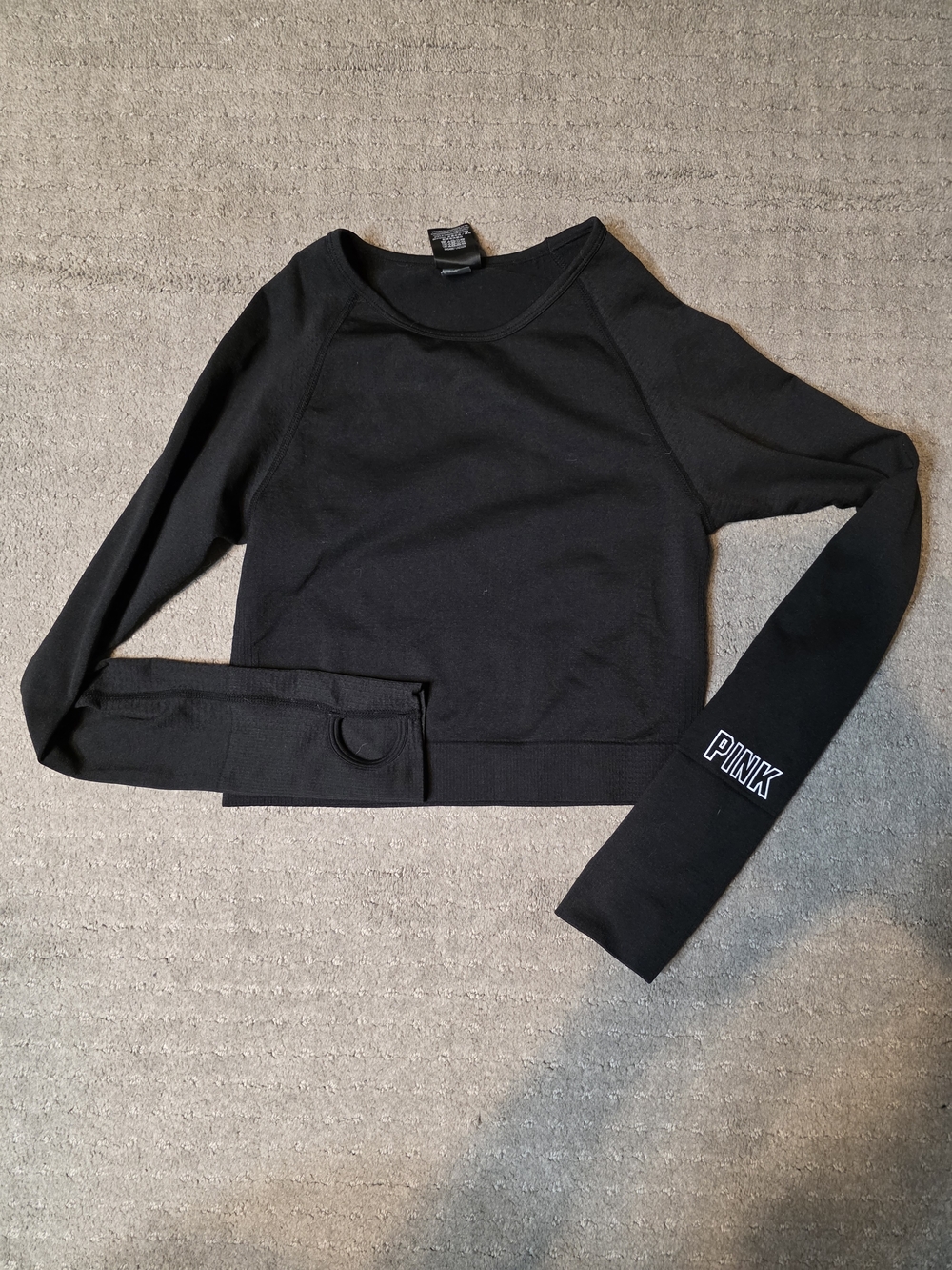 PINK Victoria's Secret Black Long-Sleeve Crew Pullover with Sleeve Logo